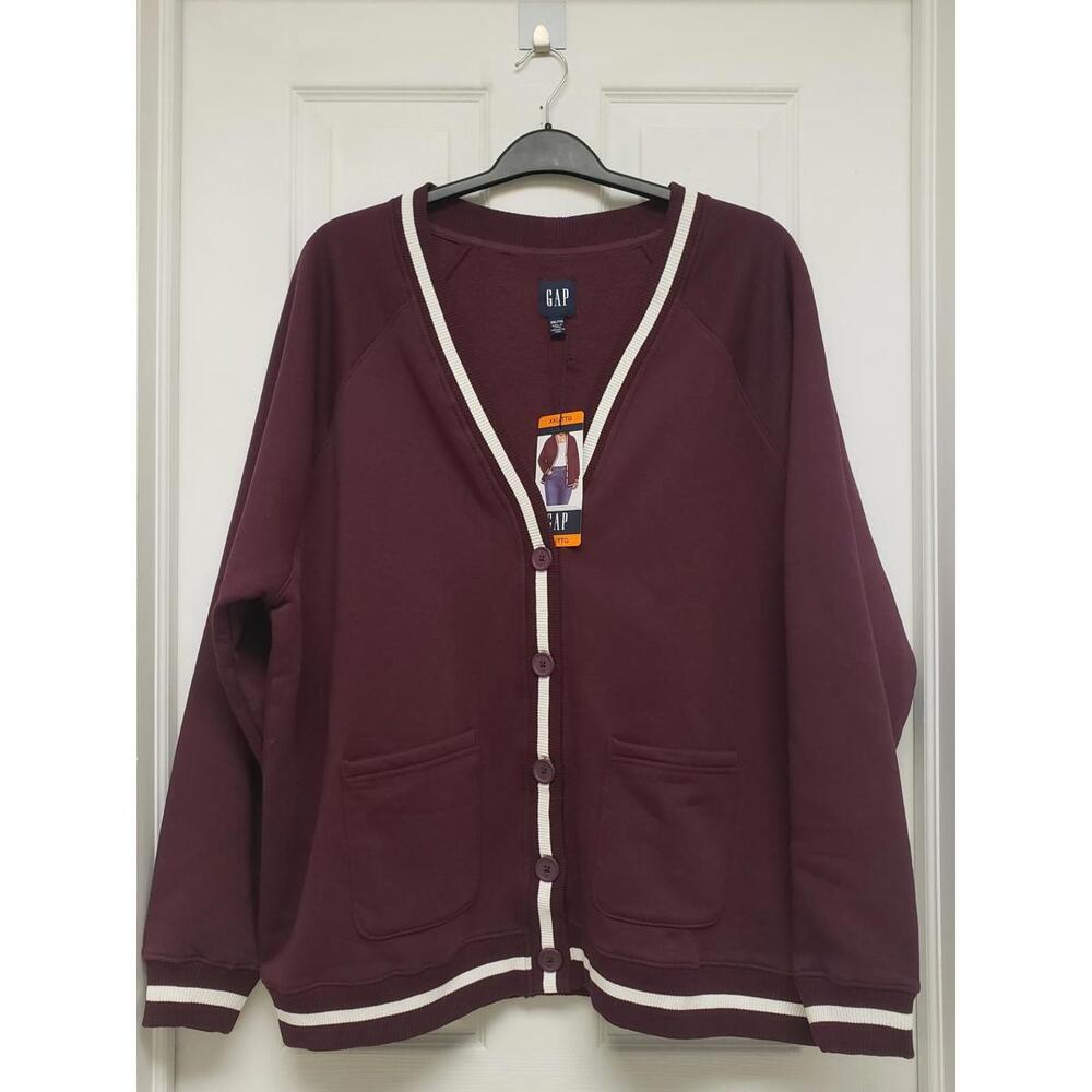GAP Women's V-Neck Buttoned Front Burgundy Long Sleeves Sz XXL, NWT